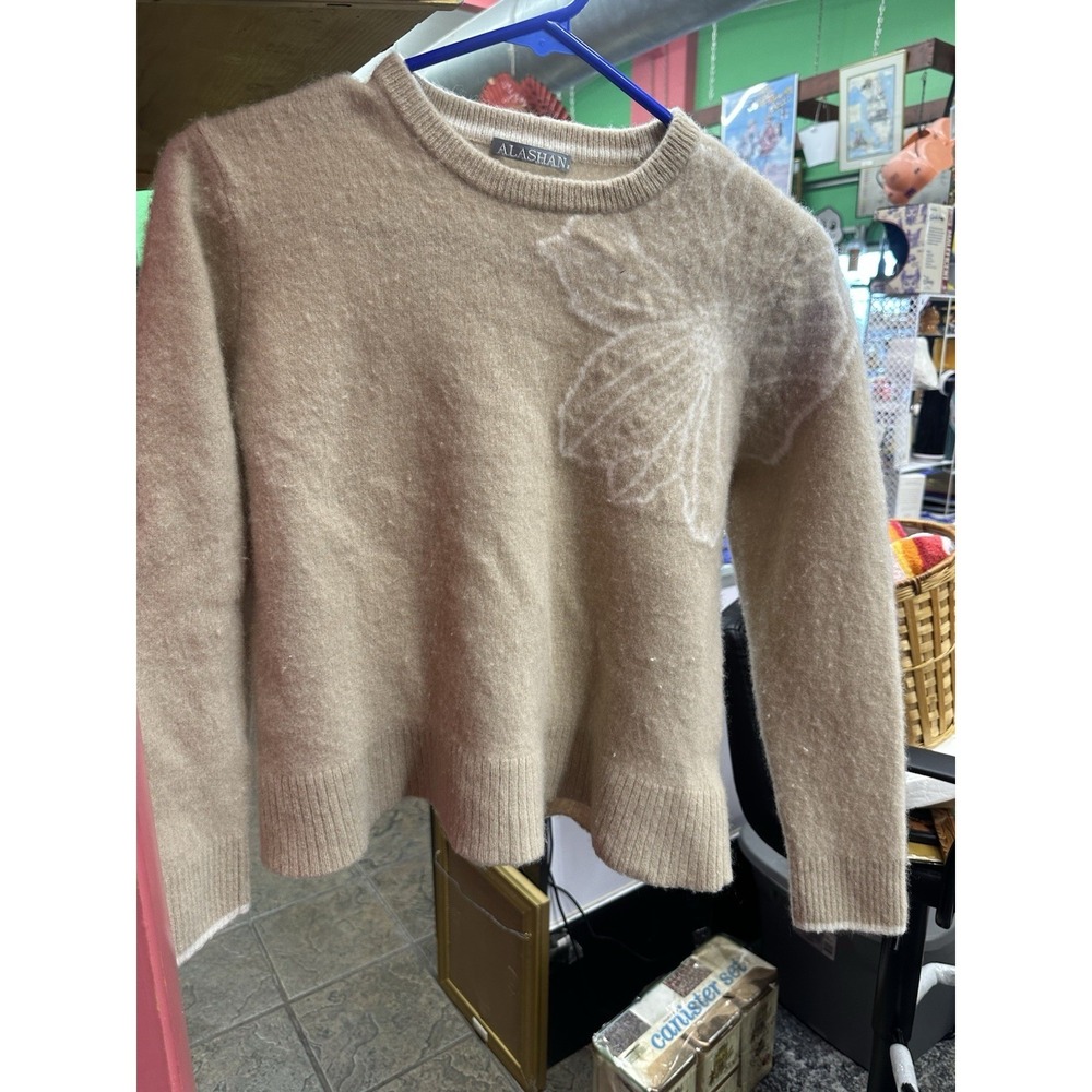 Alashan Women's Beige Sweater 100% Cashmere Pullover Soft, Asymmetrical  Med